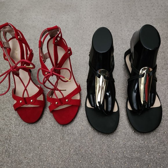 Qupid Shoes - Qupid Heels Red and Black and Gold Nine West Bundle